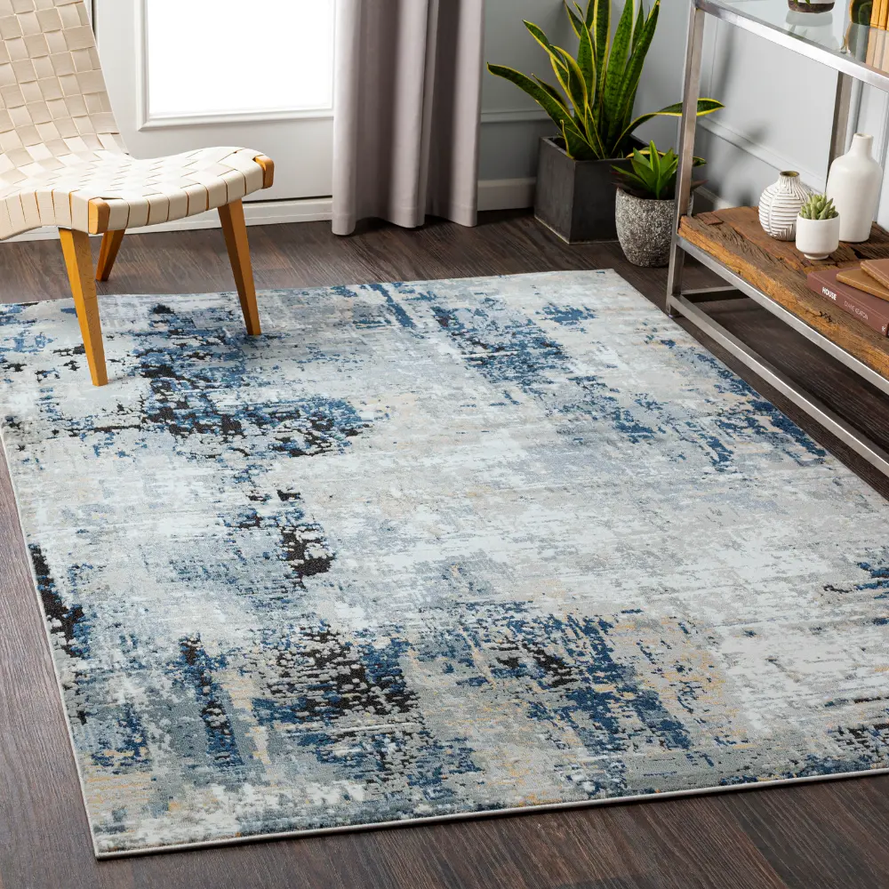 Lena Abstract Modern Marble Denim Rug