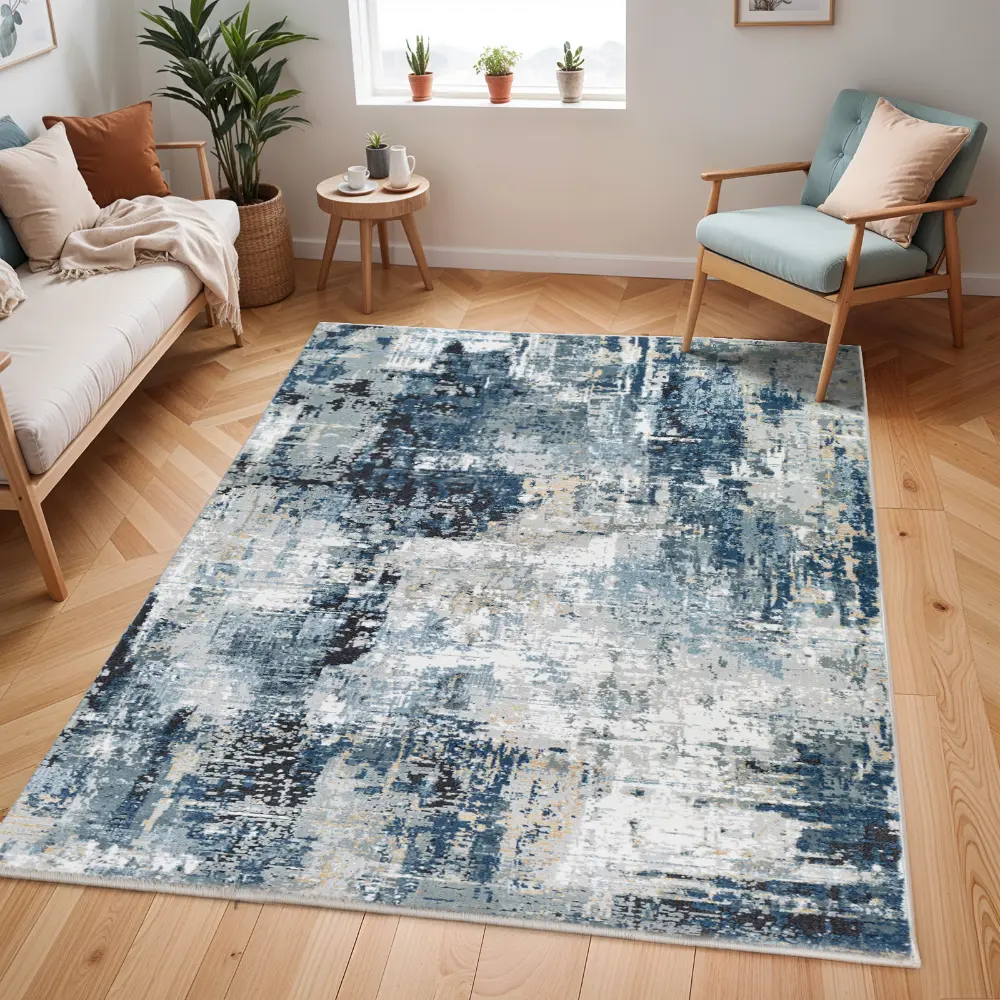 Lena Abstract Modern Marble Denim Rug - Image 7