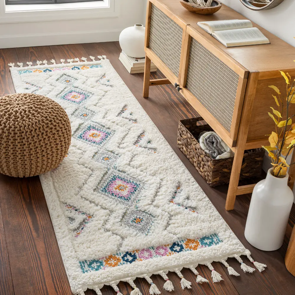 Lilo Shaggy Modern Boho Plush Pile Ivory Rug - Image 3