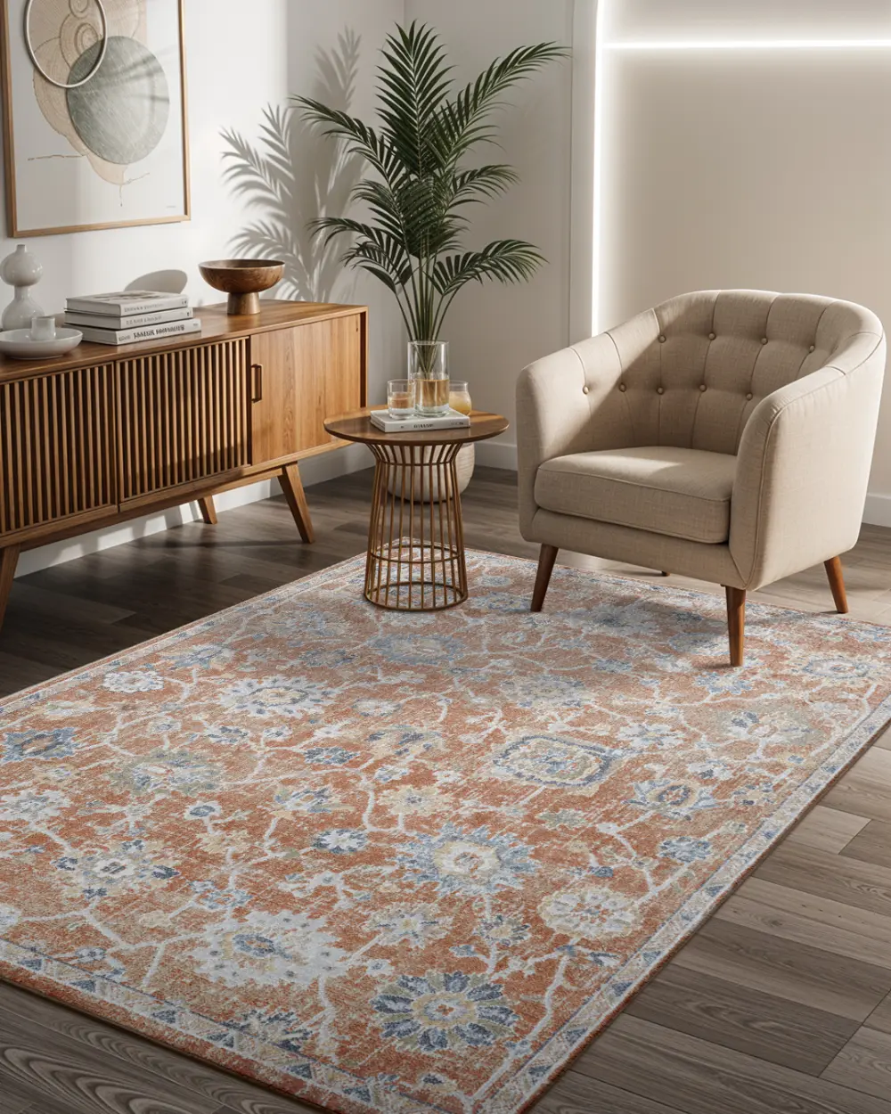 Ruby Machine Washable Oriental Boho Burnt Orange Rug - Image 2