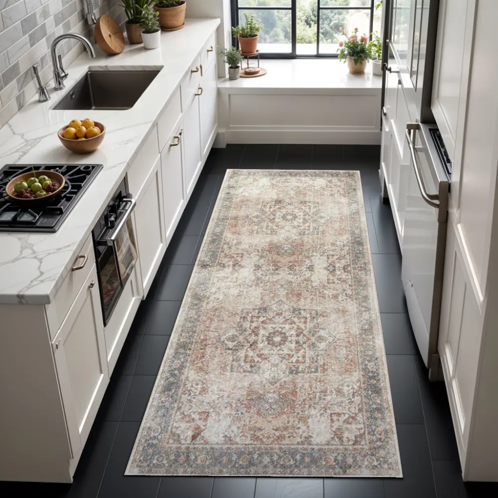 Alora Machine Washable Oriental Boho Burnt Orange Rug - Image 3
