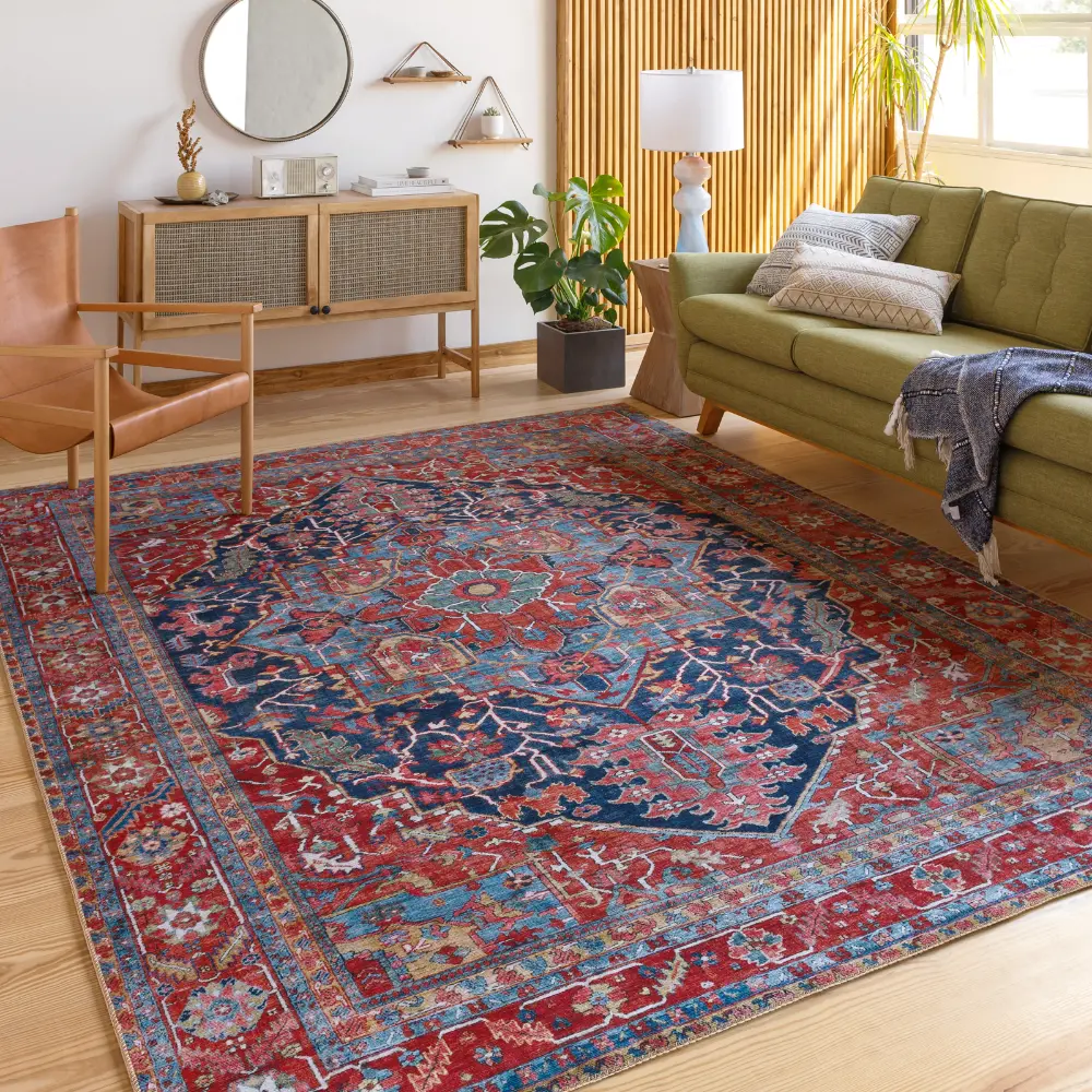 Loredana Vintage Oriental Boho Bright Red Rug - Image 2