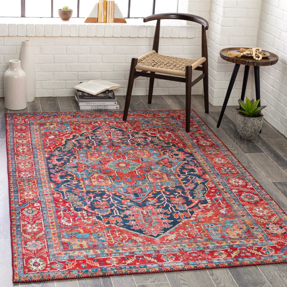 Loredana Vintage Oriental Boho Bright Red Rug - Image 3