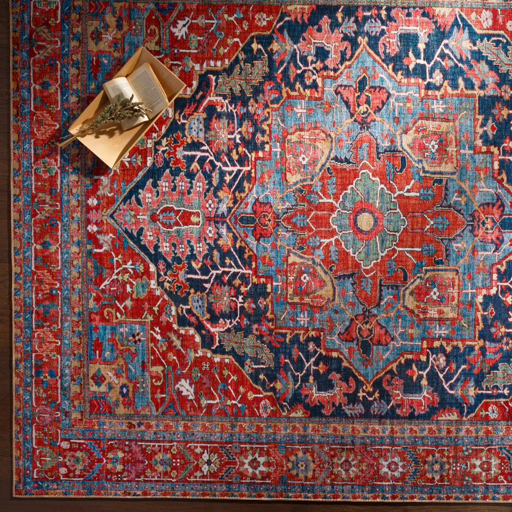 Loredana Vintage Oriental Boho Bright Red Rug - Image 7