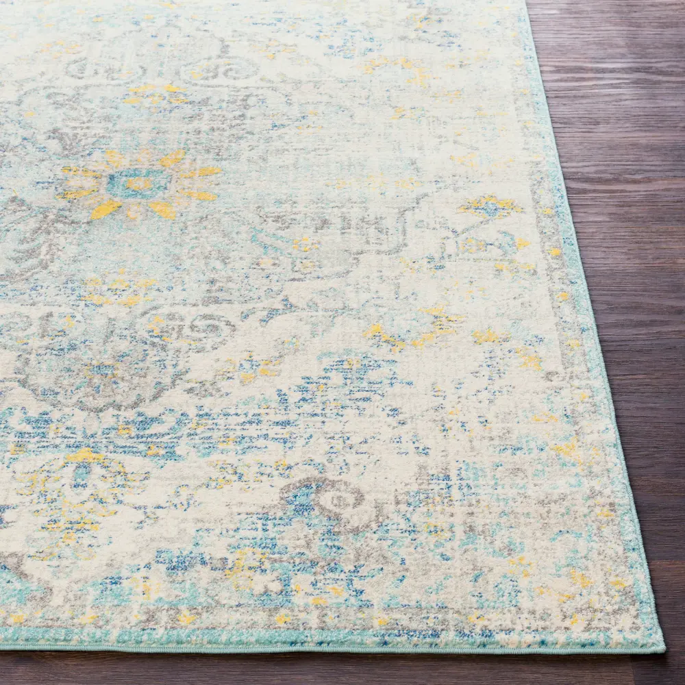 Lou Vintage Oriental Boho Cream/Teal/Yellow Rug - Image 11