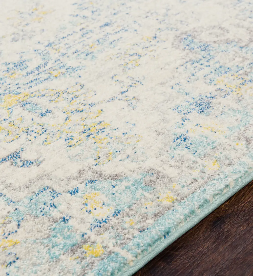 Lou Vintage Oriental Boho Cream/Teal/Yellow Rug - Image 3