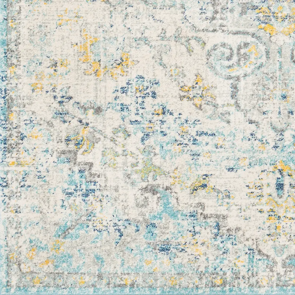 Lou Vintage Oriental Boho Cream/Teal/Yellow Rug - Image 5