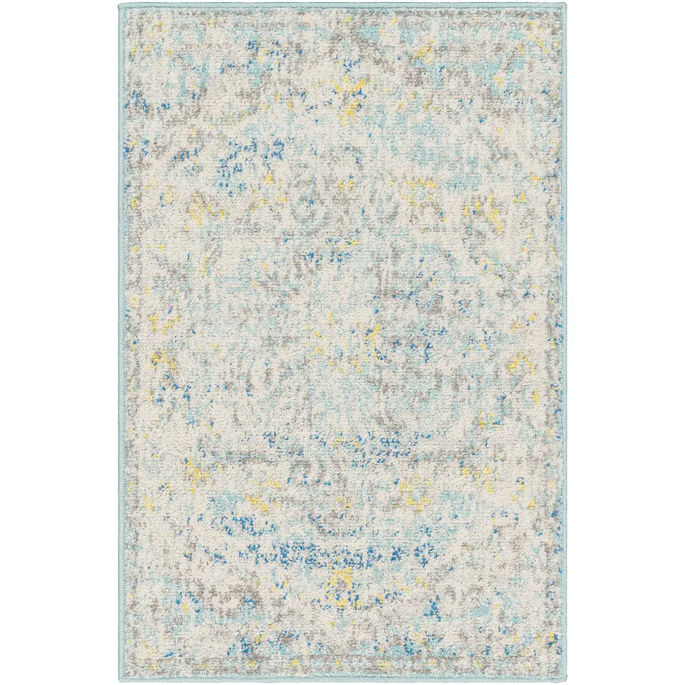 Lou Vintage Oriental Boho Cream/Teal/Yellow Rug - Image 6