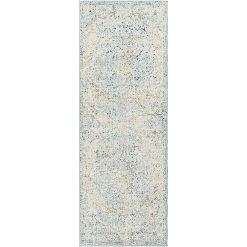 Lou Vintage Oriental Boho Cream/Teal/Yellow Rug - Image 7
