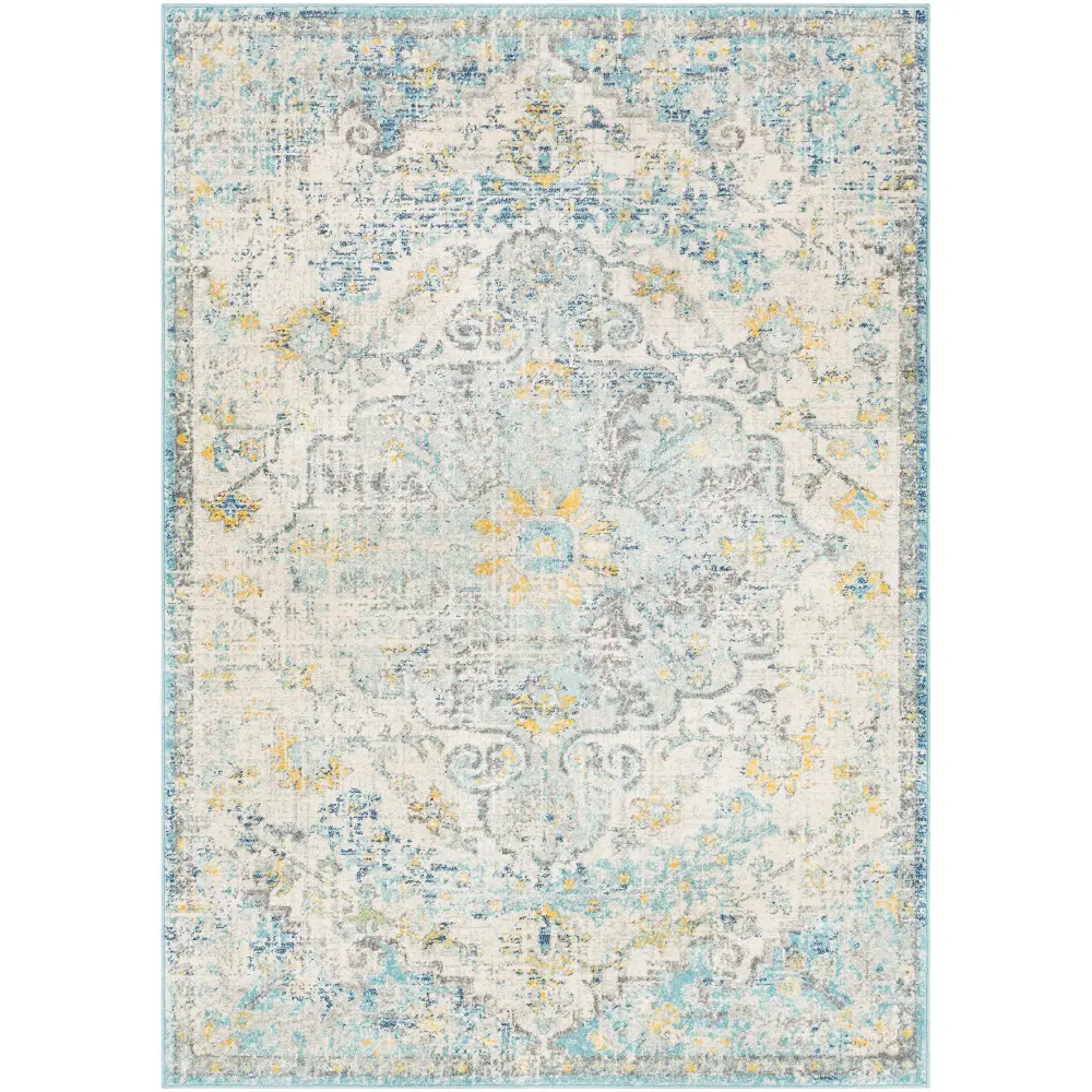 Lou Vintage Oriental Boho Cream/Teal/Yellow Rug - Image 8