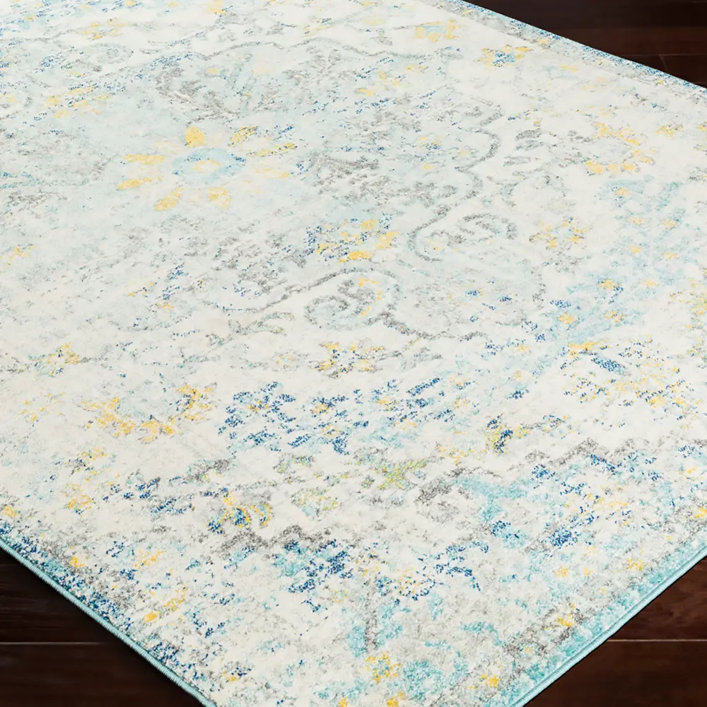 Lou Vintage Oriental Boho Cream/Teal/Yellow Rug - Image 9