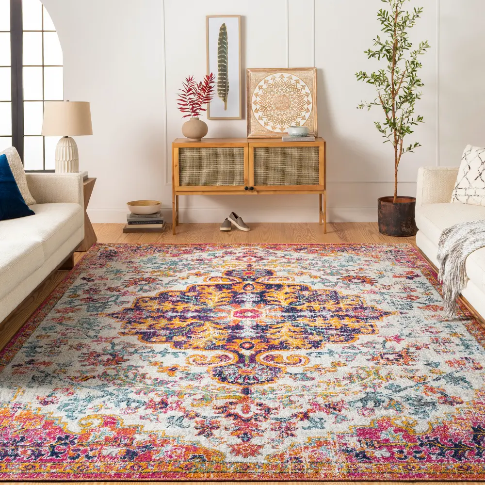 Lou Vintage Oriental Boho Neon Pink Rug - Image 2