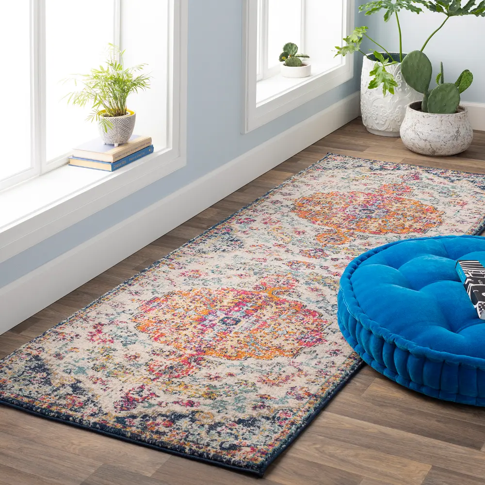 Lou Vintage Oriental Boho Saffron/Navy Rug - Image 11