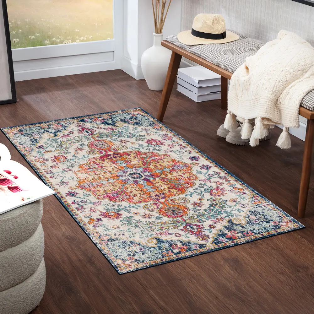 Lou Vintage Oriental Boho Saffron/Navy Rug - Image 14