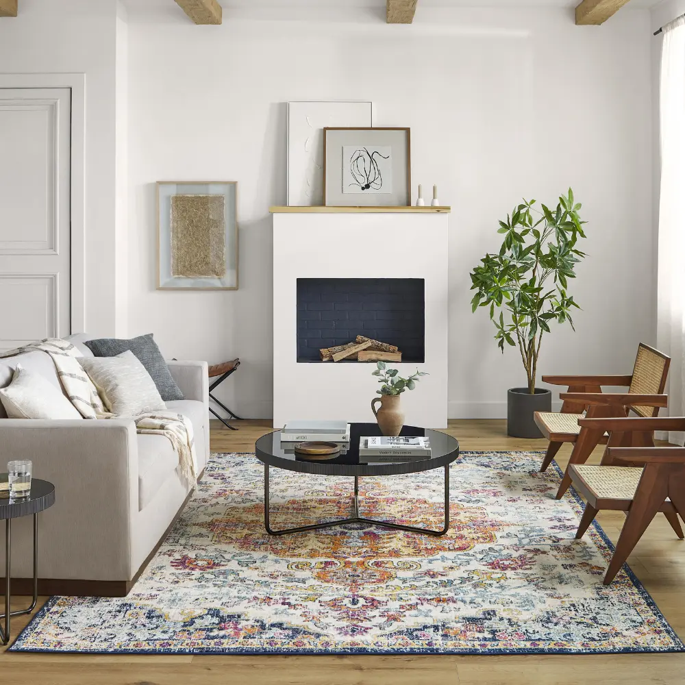 Lou Vintage Oriental Boho Saffron/Navy Rug - Image 2