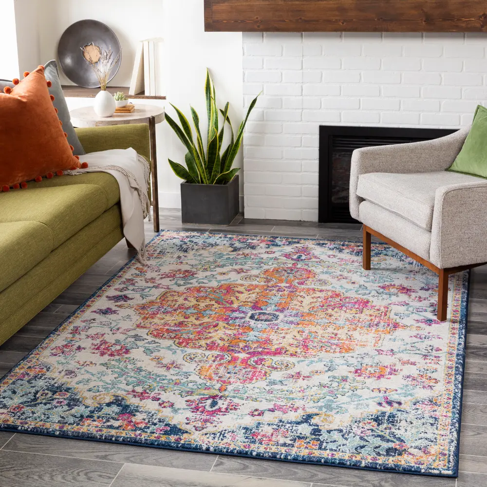 Lou Vintage Oriental Boho Saffron/Navy Rug - Image 9