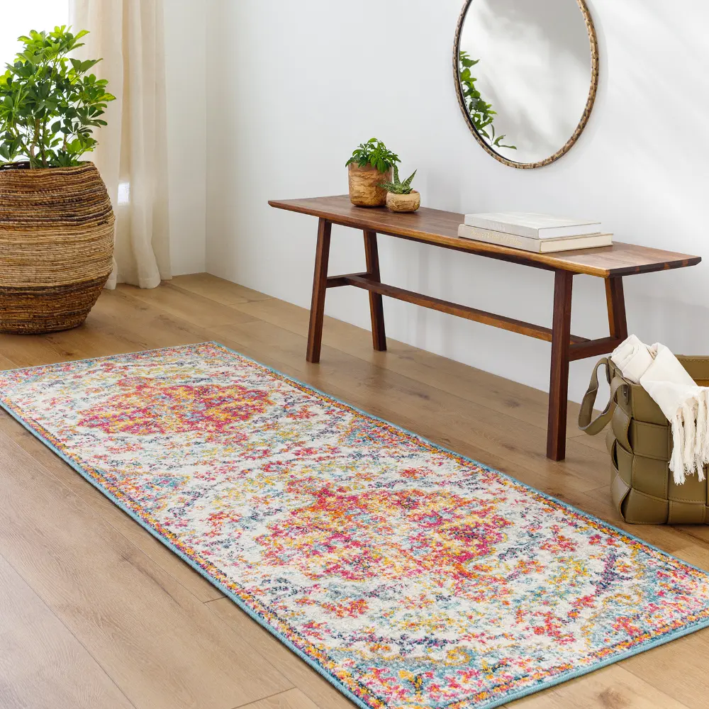 Lou Vintage Oriental Boho Saffron/Teal Rug - Image 2