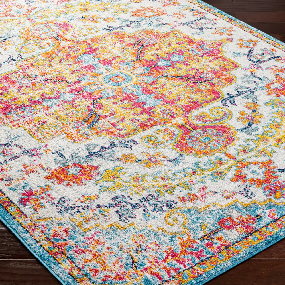 Lou Vintage Oriental Boho Saffron/Teal Rug - Image 3