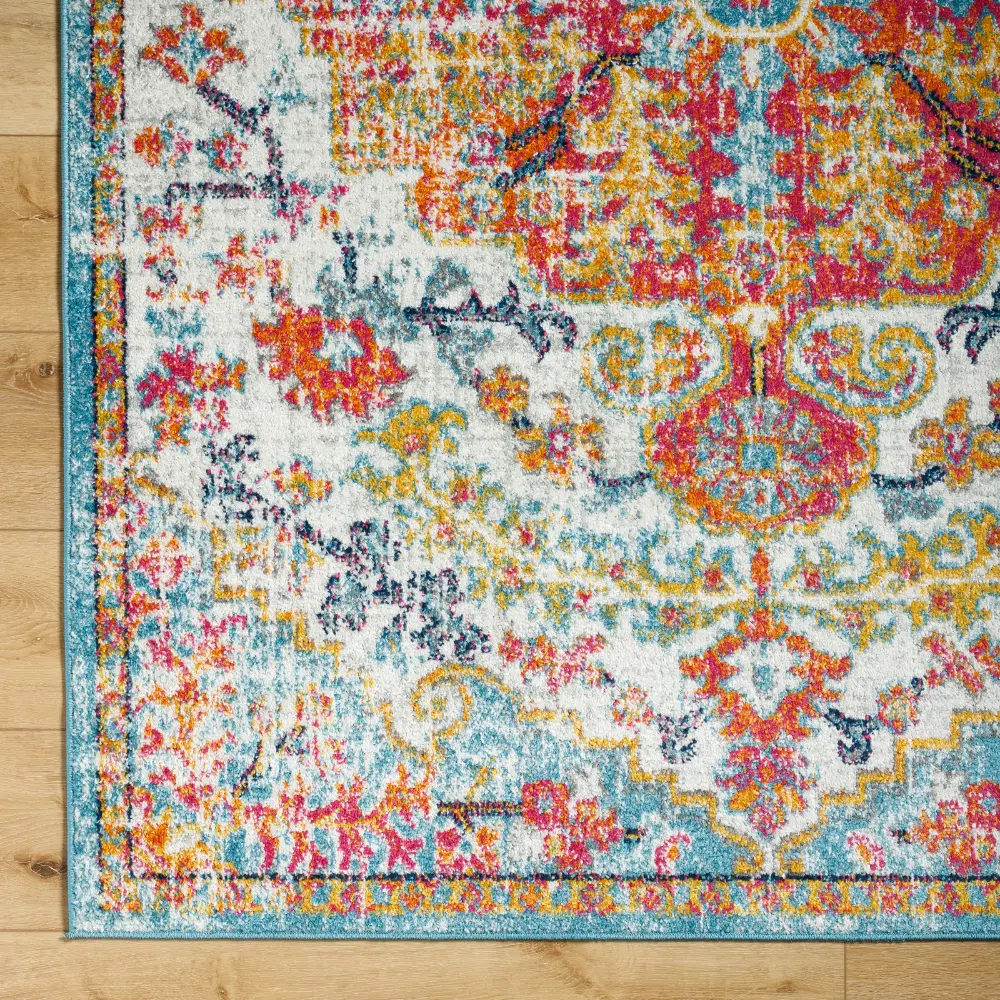 Lou Vintage Oriental Boho Saffron/Teal Rug - Image 8
