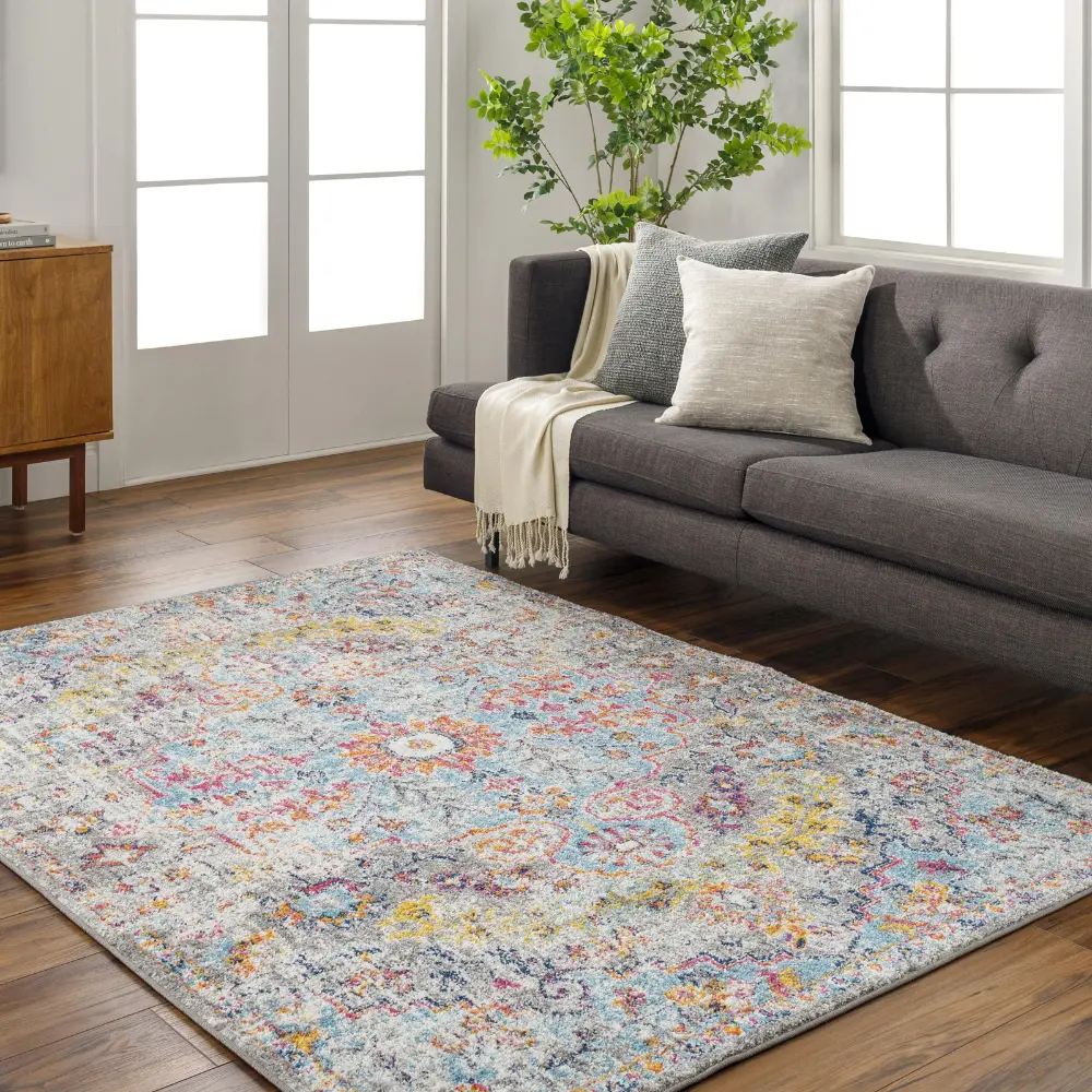 Lou Vintage Oriental Boho Teal/Beige Rug - Image 2