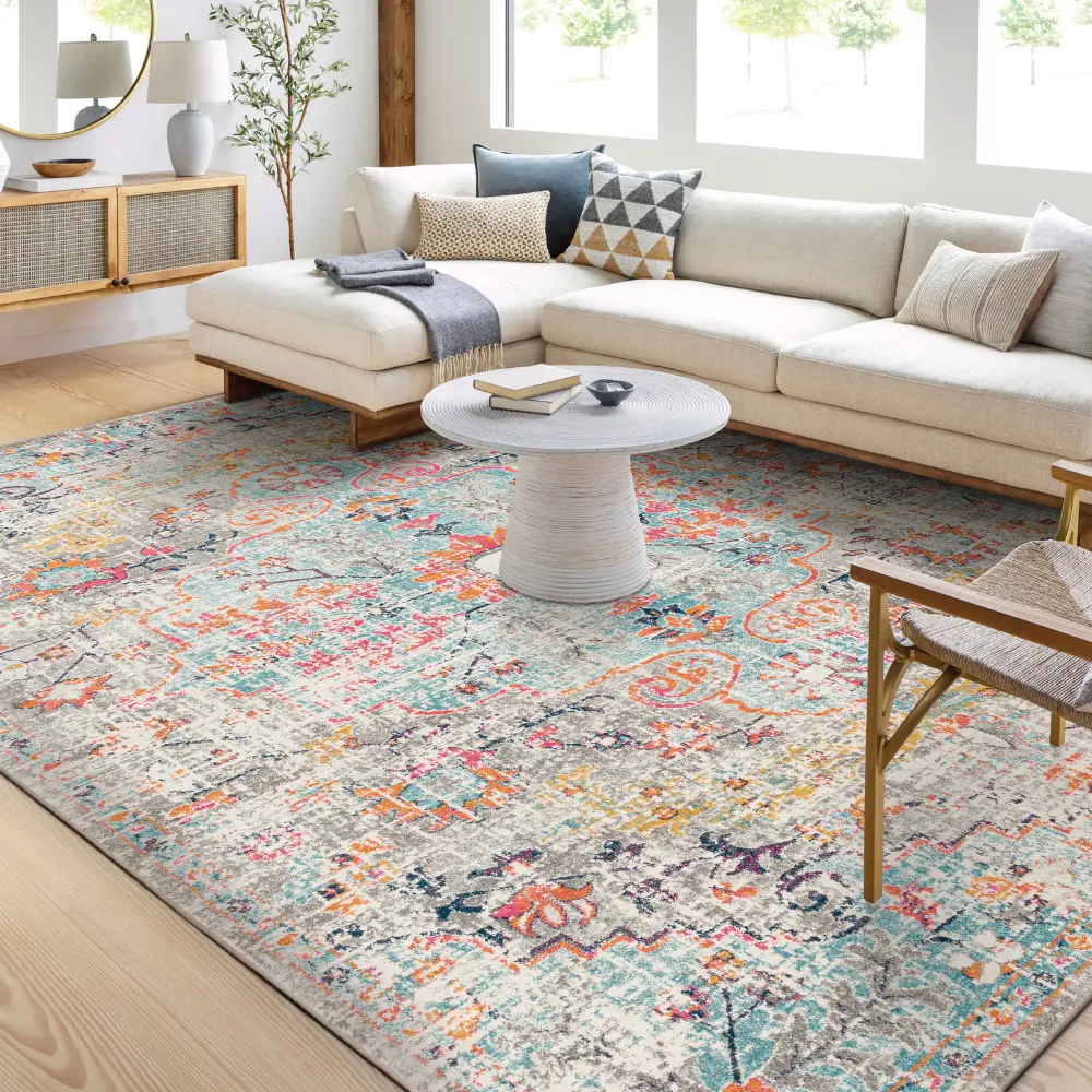 Lou Vintage Oriental Boho Teal/Beige Rug - Image 3