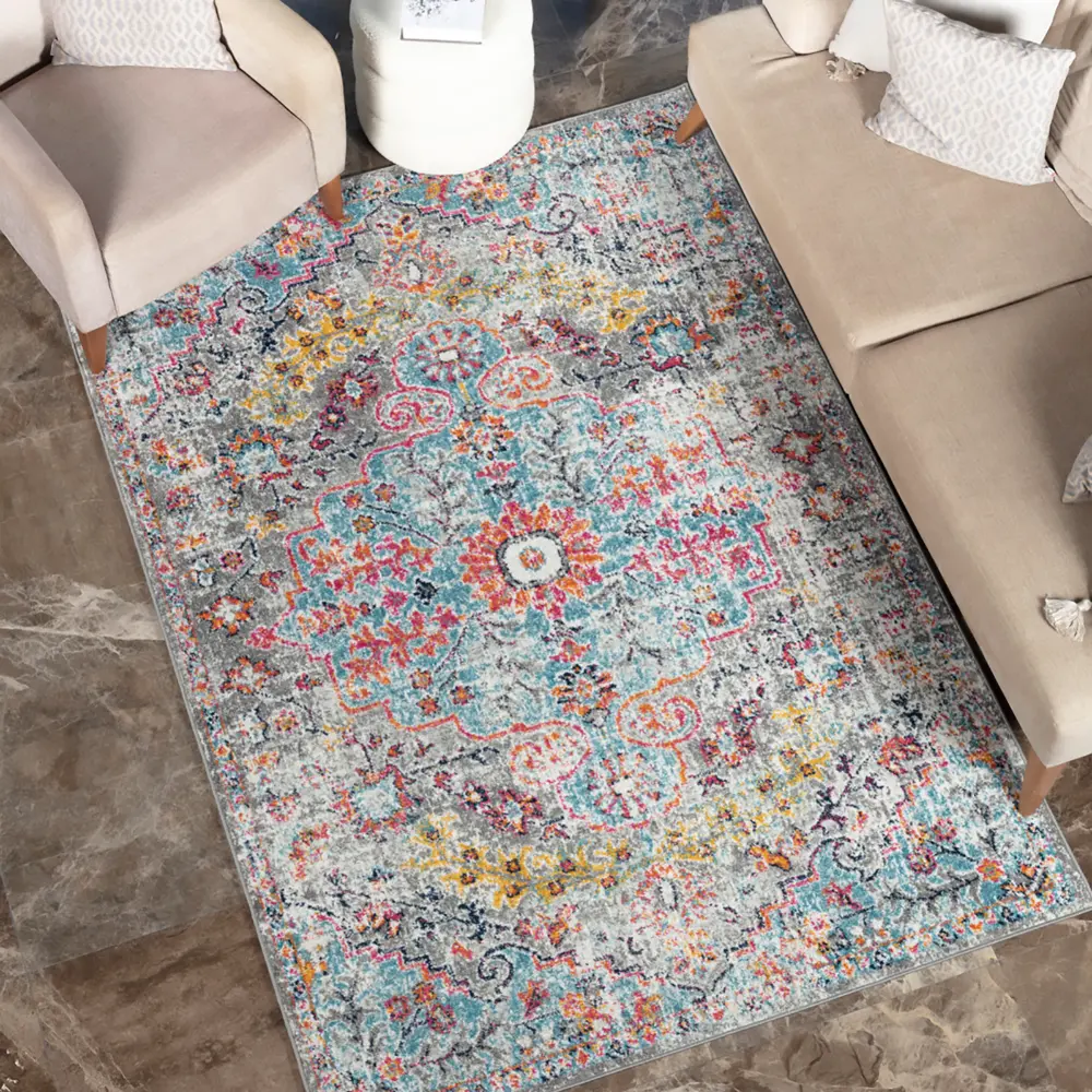 Lou Vintage Oriental Boho Teal/Beige Rug - Image 9