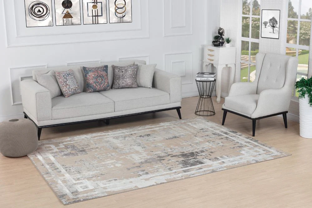 Martina Abstract Modern Marble Beige/White Rug