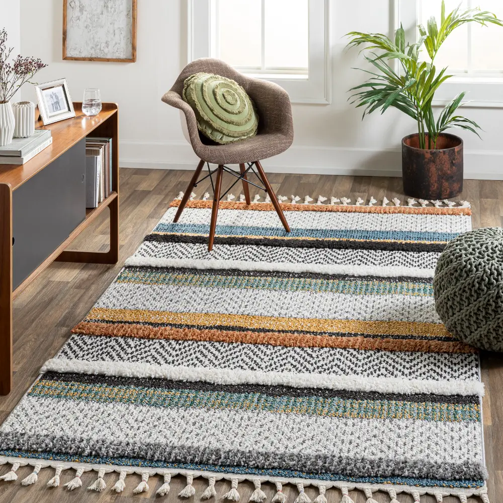 Luciana Shaggy Modern Boho Plush Pile Cream Rug - Image 2