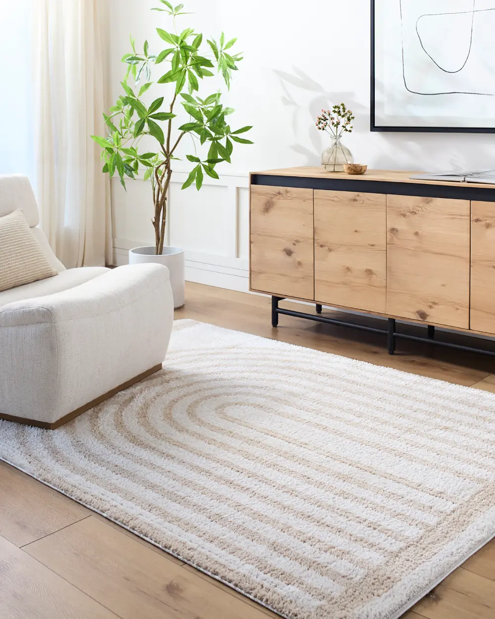 Lucile Machine Washable Modern Shaggy Beige Rug