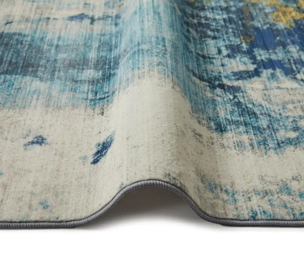 Lux Washable LUX04 Blue Gold Rug - Image 3