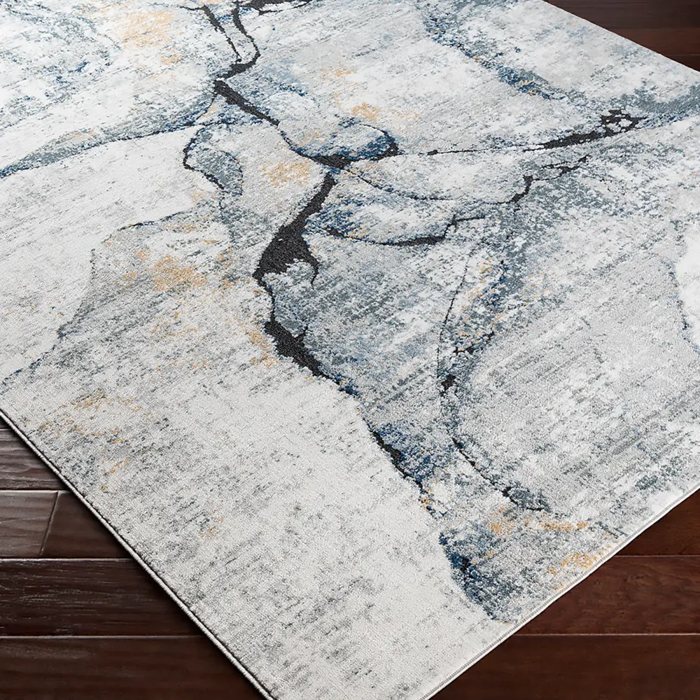 Lyna Abstract Modern Marble Dark Blue Rug - Image 3
