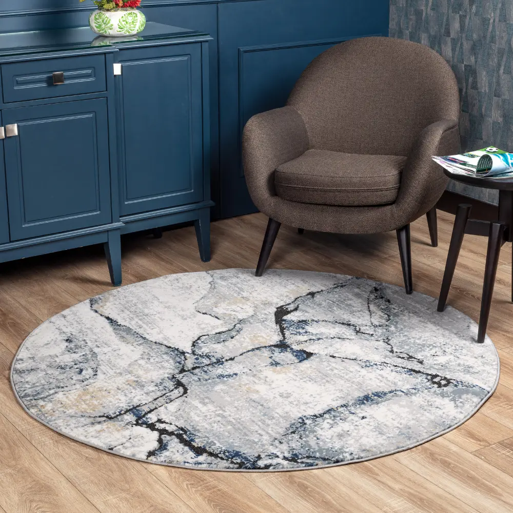 Lyna Abstract Modern Marble Dark Blue Rug - Image 4