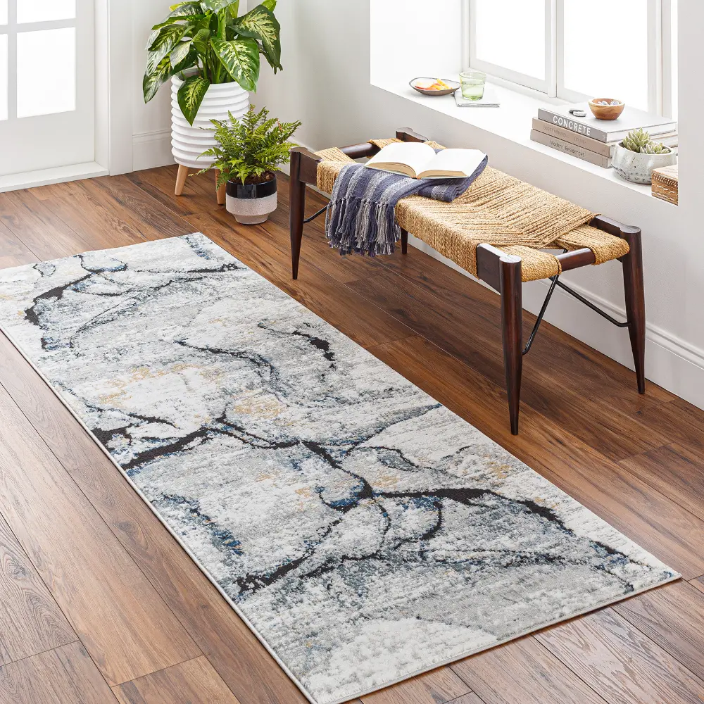 Lyna Abstract Modern Marble Ivory Grey Rug - Image 11