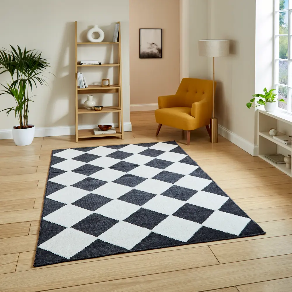 Lyna J0529 Charcoal/White Washable Rug