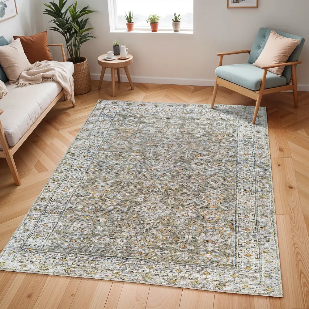 Darling Becki Owens X Livabliss Machine Washable Oriental Boho Khaki/Light Silver Rug - Image 9