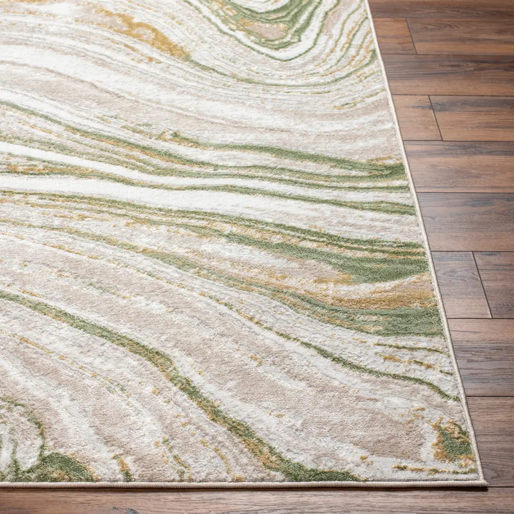 Makayla Abstract Modern Marble Moss/Beige Rug - Image 3