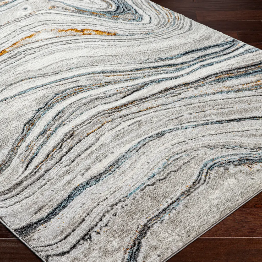 Makayla Abstract Modern Marble Sky Blue/Beige Rug - Image 2
