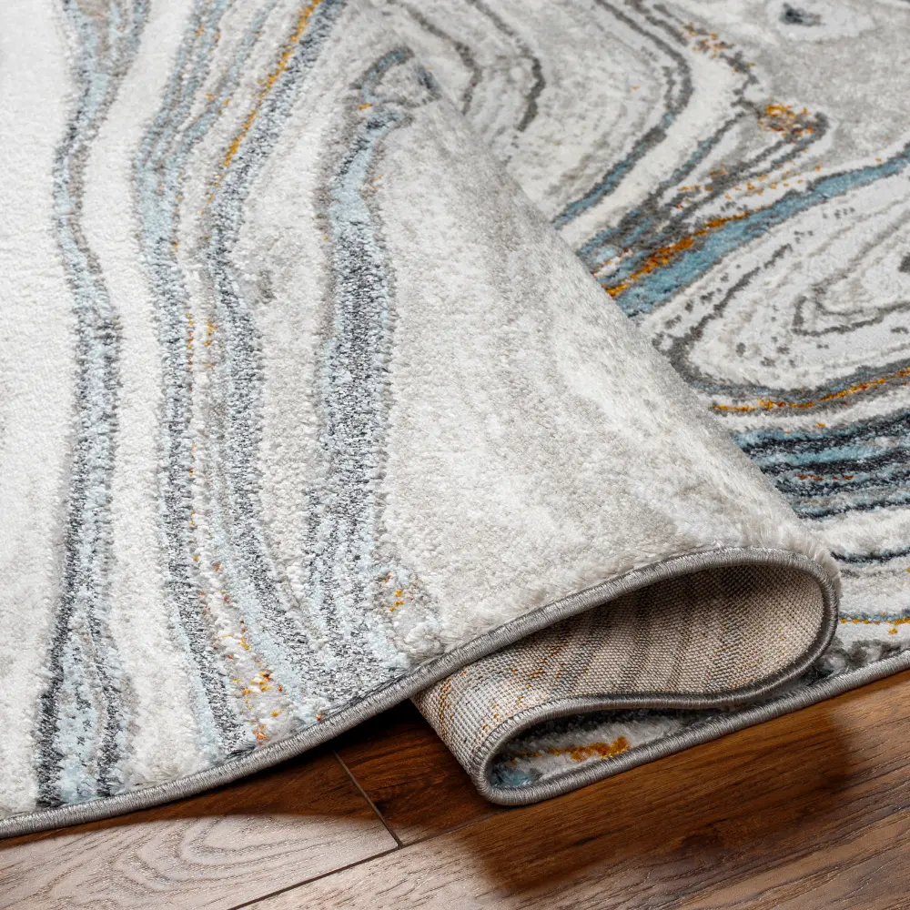 Makayla Abstract Modern Marble Sky Blue/Beige Rug - Image 3