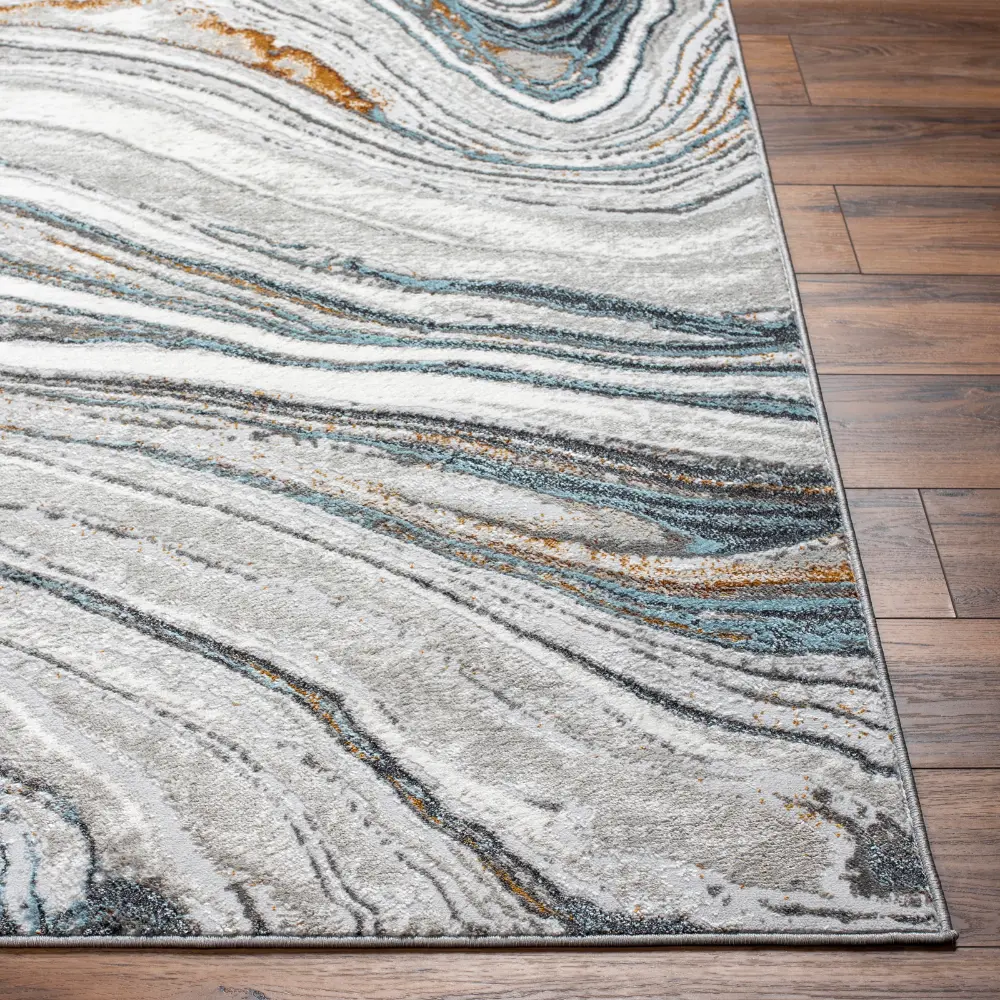 Makayla Abstract Modern Marble Sky Blue/Beige Rug - Image 4
