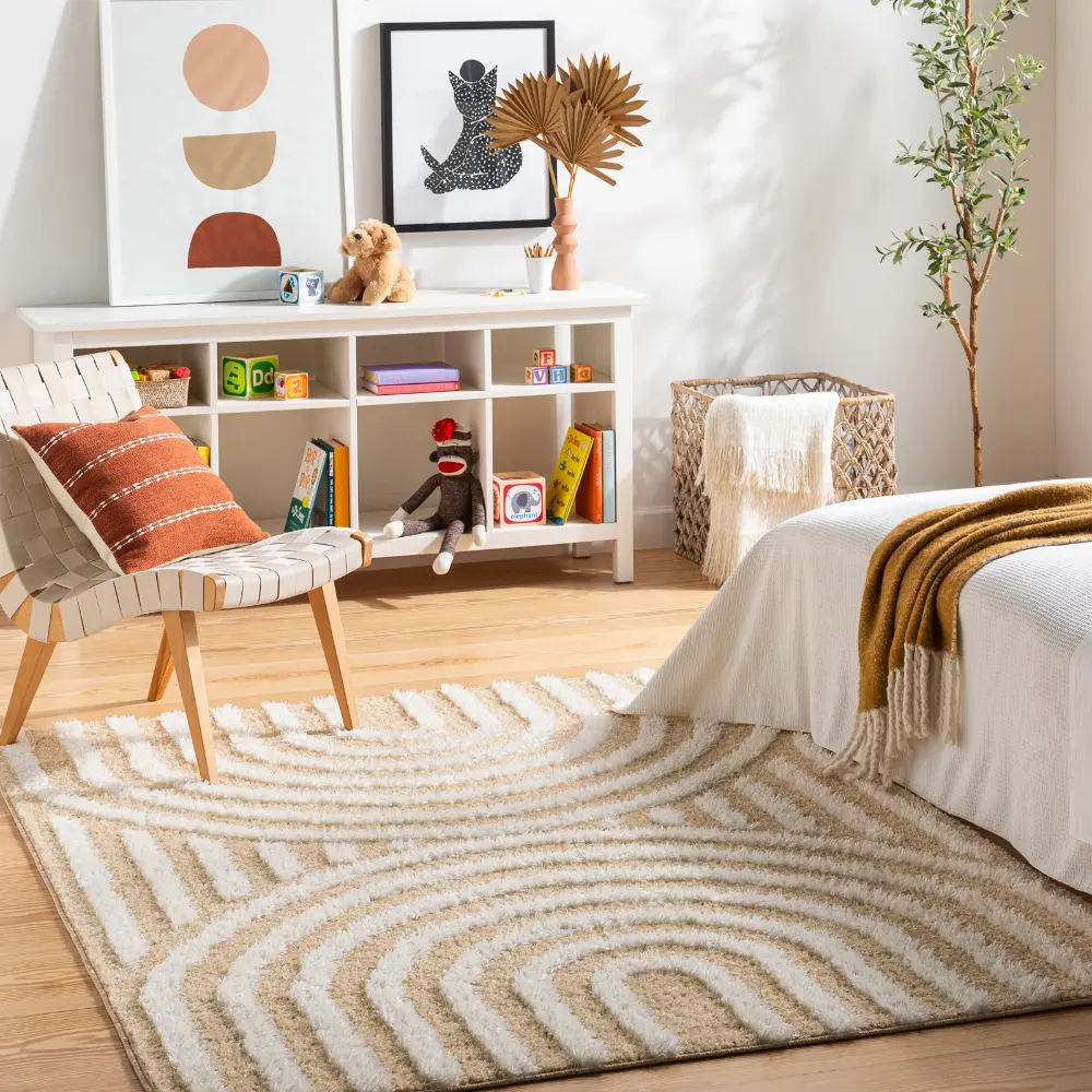 Marava Shaggy Modern Plush Pile Light Orange Rug - Image 8