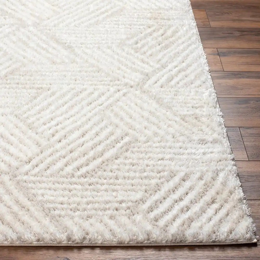Allie Shaggy Geometric Plush Pile Beige Rug - Image 3