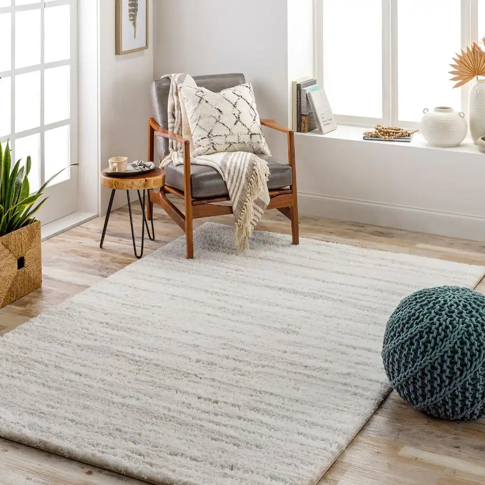 Adley Shaggy Modern Plush Pile Light Grey Rug
