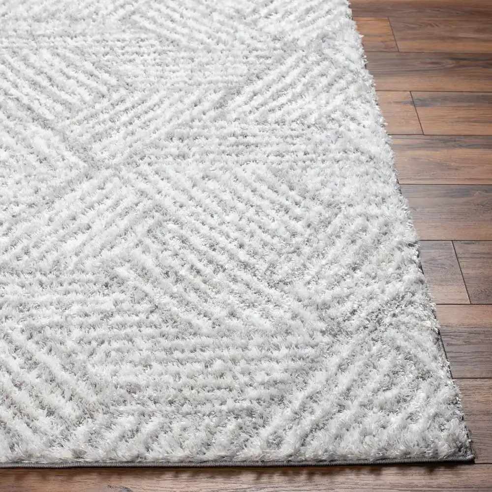 Allie Shaggy Geometric Plush Pile Light Grey Rug - Image 3