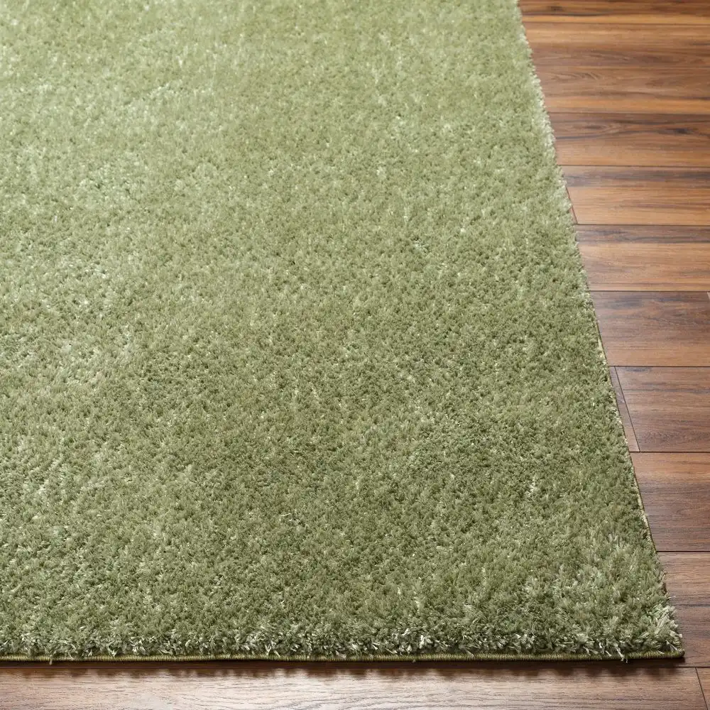 Claire Shaggy Solid Color Plush Pile Moss Green Rug - Image 3