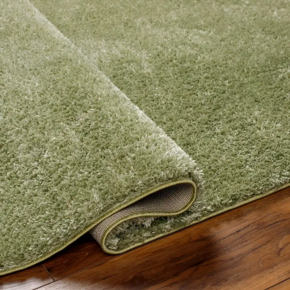 Claire Shaggy Solid Color Plush Pile Moss Green Rug - Image 4