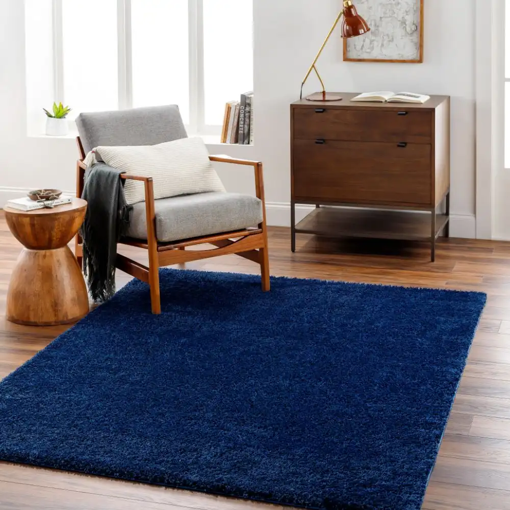 Claire Shaggy Solid Color Plush Pile Cobalt Rug