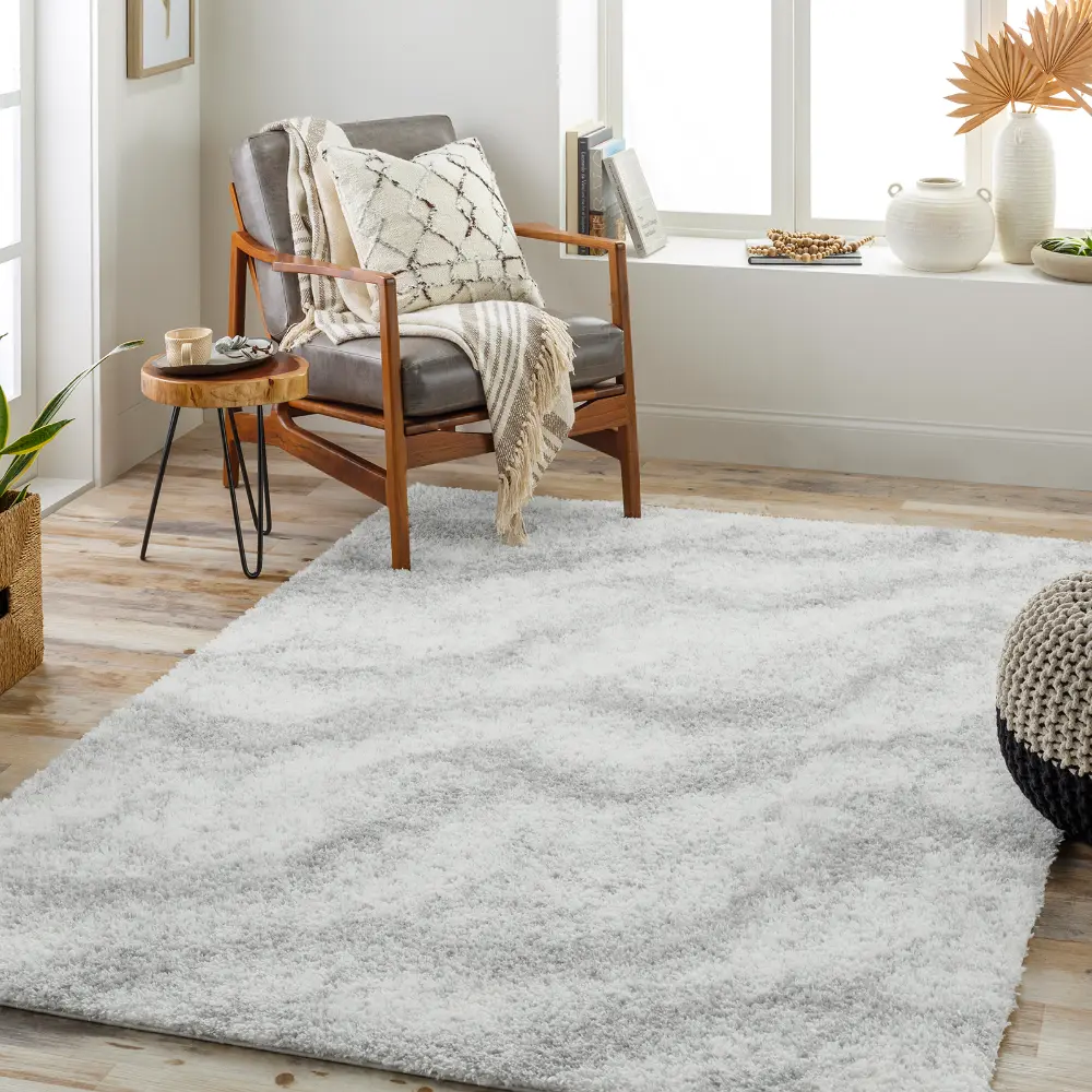 Marina Shaggy Solid Color Plush Pile Grey Rug - Image 9