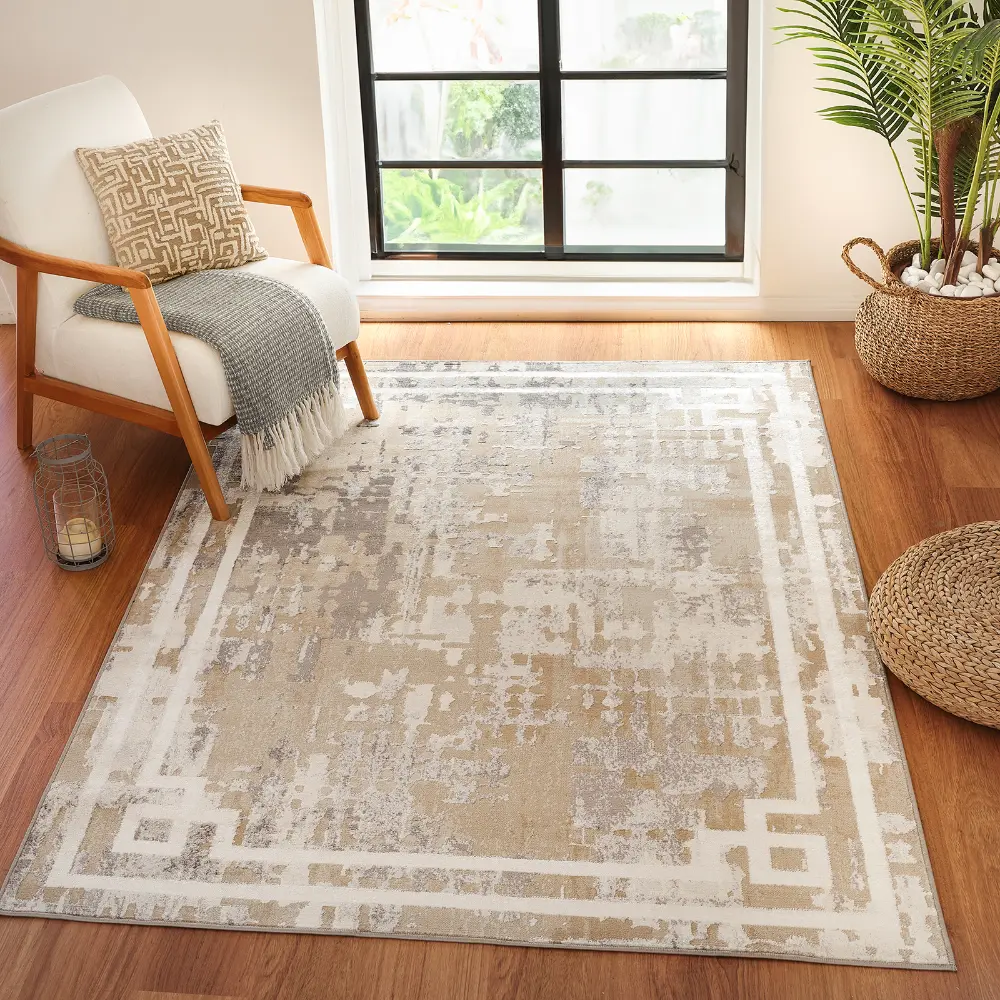 Martina Abstract Modern Marble Beige/White Rug - Image 2