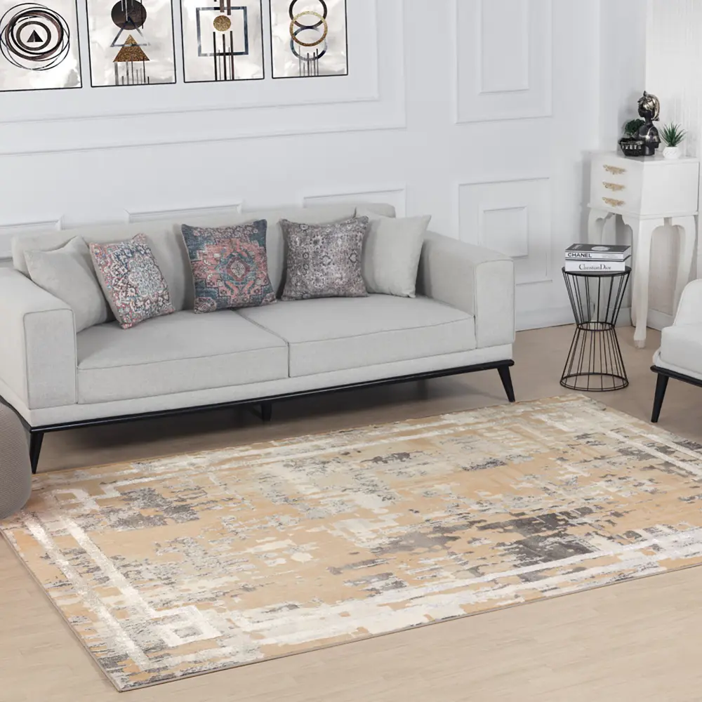 Martina Abstract Modern Marble Beige/White Rug - Image 3