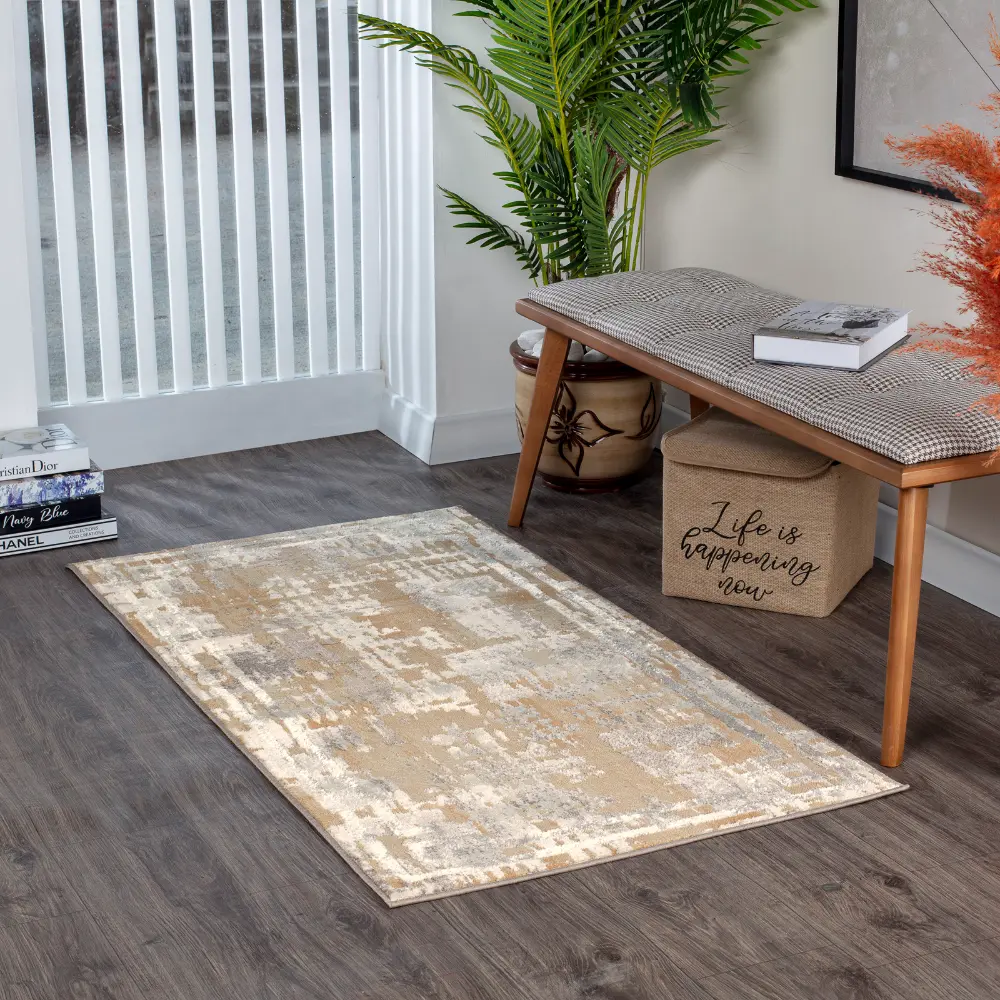 Martina Abstract Modern Marble Beige/White Rug - Image 6